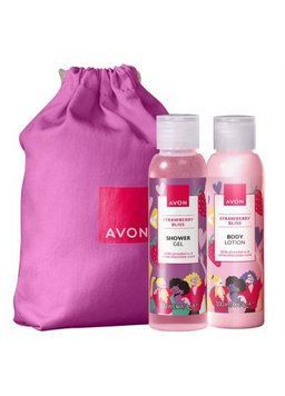 Подарочный набор Avon &laquo;Клубничное наслаждение&raquo; в хлопковом мешочке на завязках. 87985671 фото